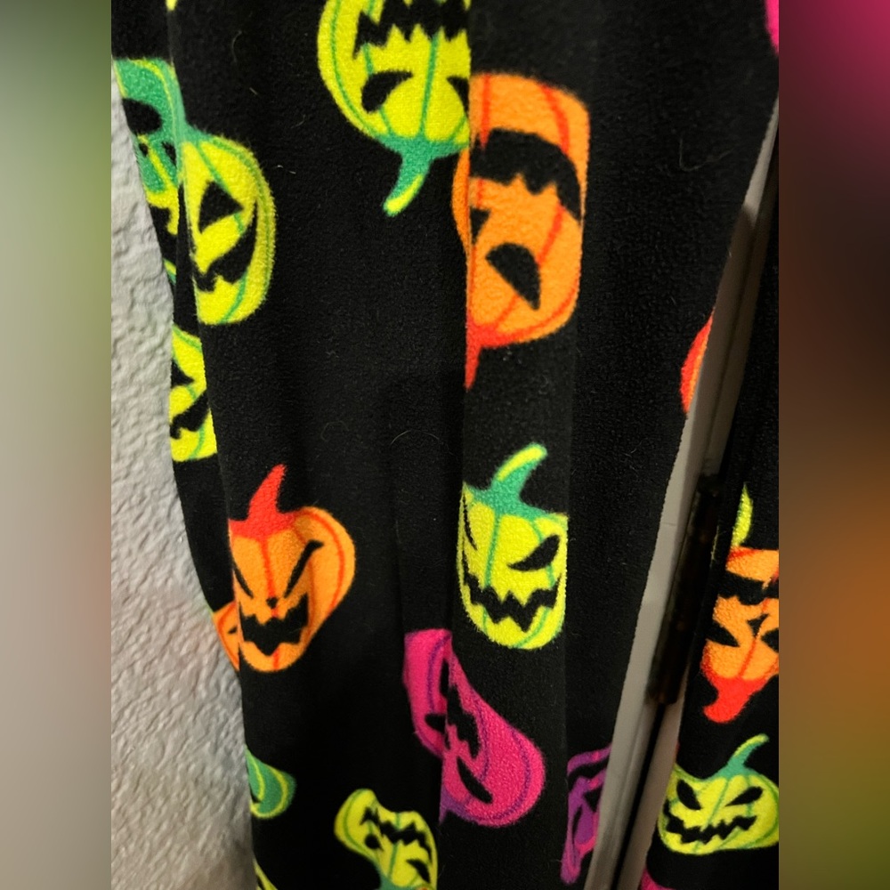 Bright Pumpkin Print Fuzzy Pajama Pants - Picture 2 of 5